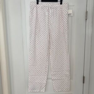 Nordstrom White Pajama Pants with Small Red Heart Print
